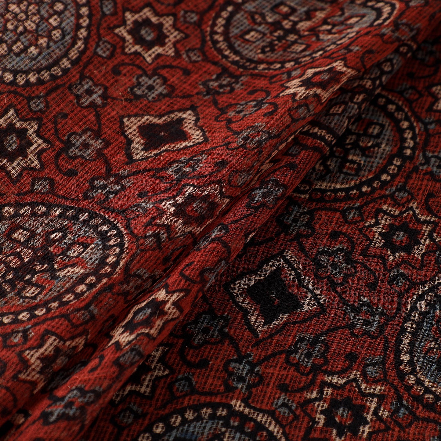 Natural Dyed Ajrakh Hand Block Print Kota Doria Cotton Fabric 23