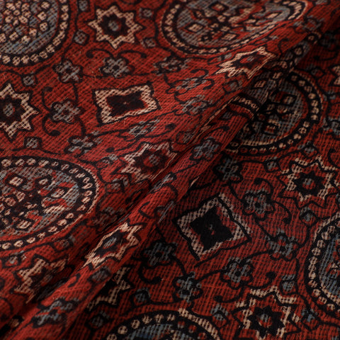 Natural Dyed Ajrakh Hand Block Print Kota Doria Cotton Fabric 23
