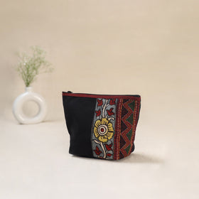 Black - Tagai Work Srikalahasti Kalamkari Handpainted Small Utility Pouch 114