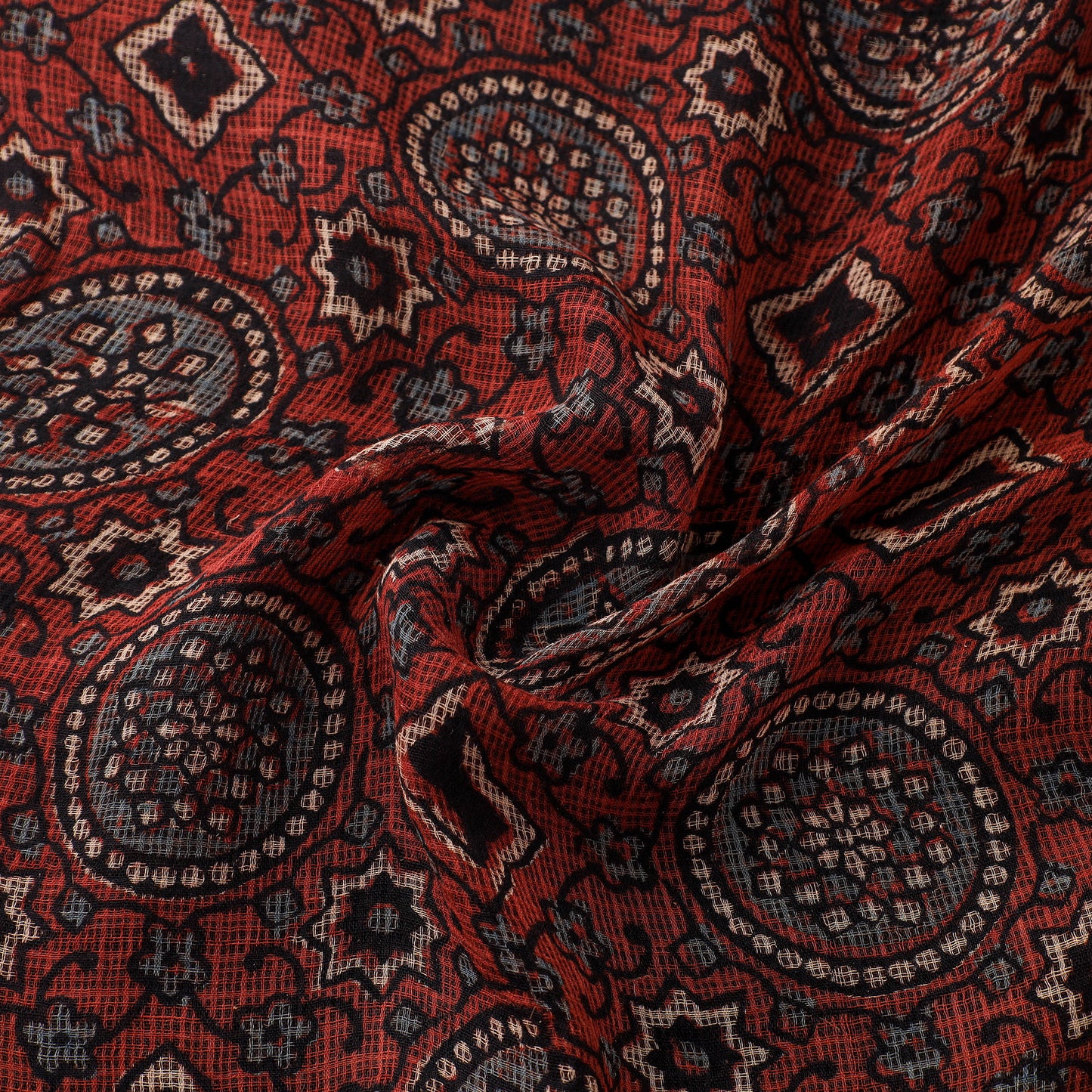 Natural Dyed Ajrakh Hand Block Print Kota Doria Cotton Fabric 23