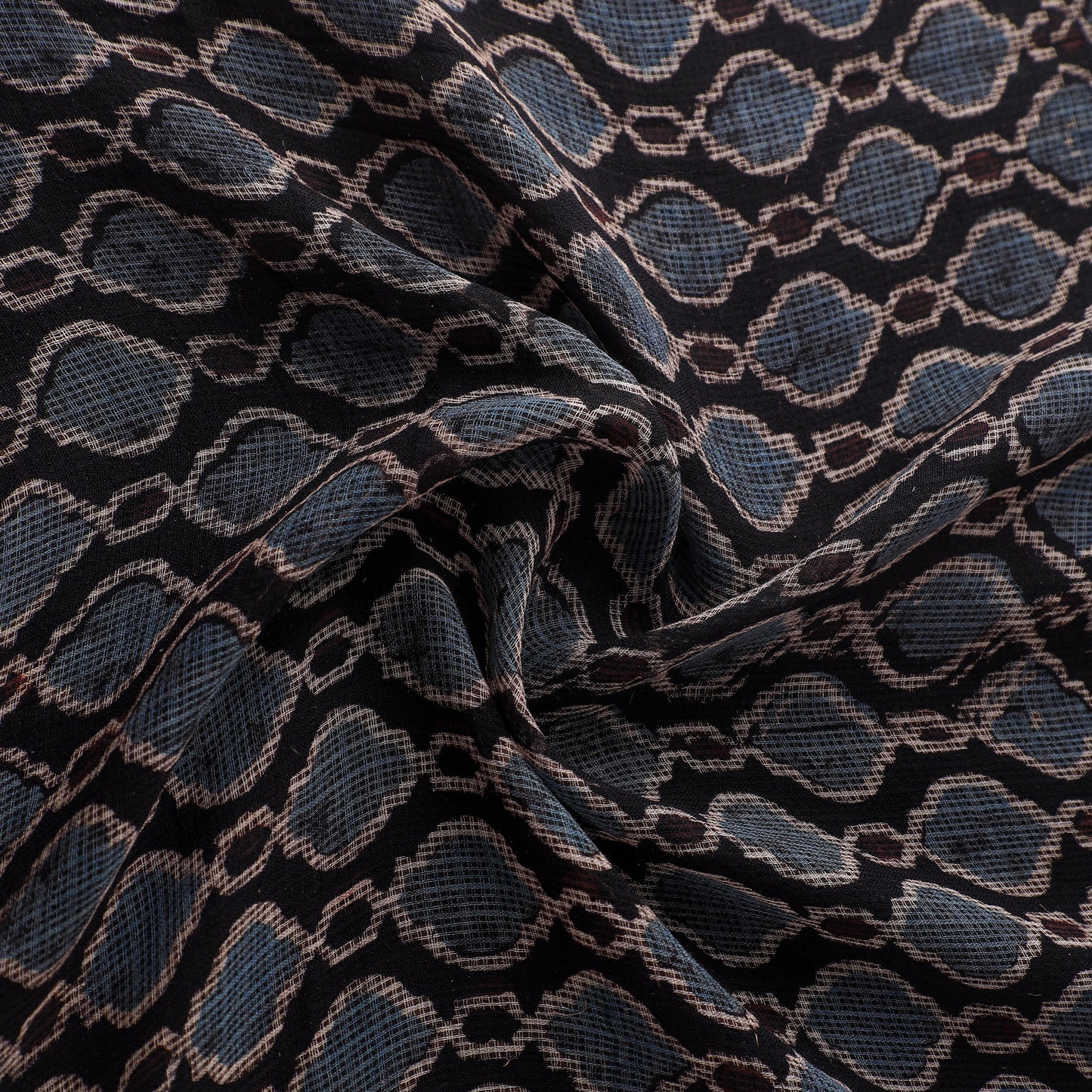 Natural Dyed Ajrakh Hand Block Print Kota Doria Cotton Fabric 22
