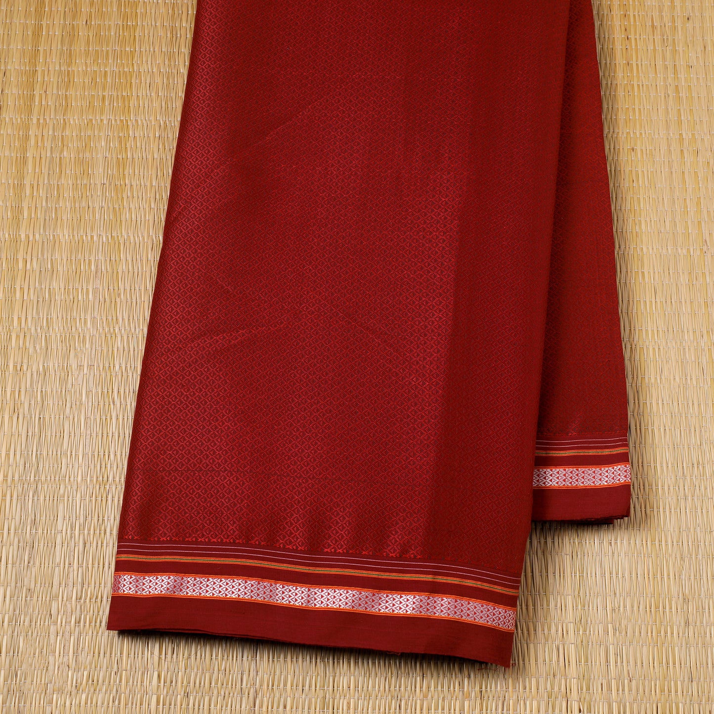 Red Karnataka Weave Cotton Khun Fabric