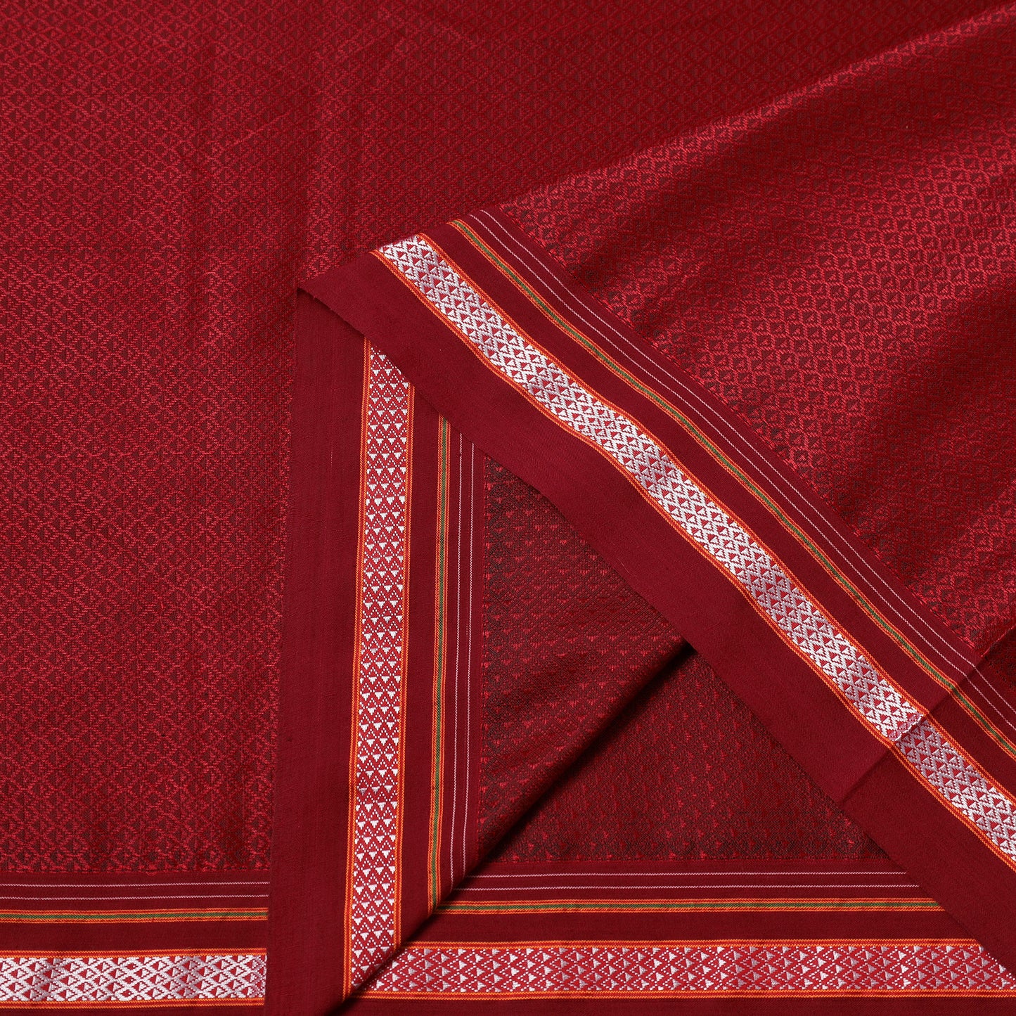 Red Karnataka Weave Cotton Khun Fabric