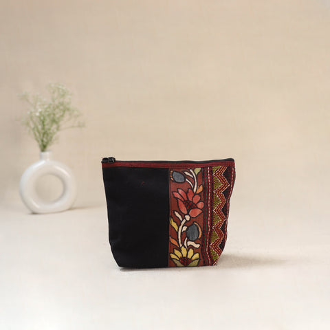 Black - Tagai Work Srikalahasti Kalamkari Handpainted Small Utility Pouch 115