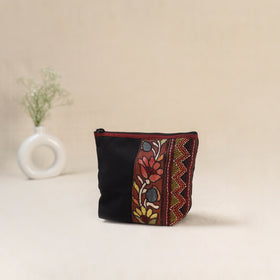 Black - Tagai Work Srikalahasti Kalamkari Handpainted Small Utility Pouch 115