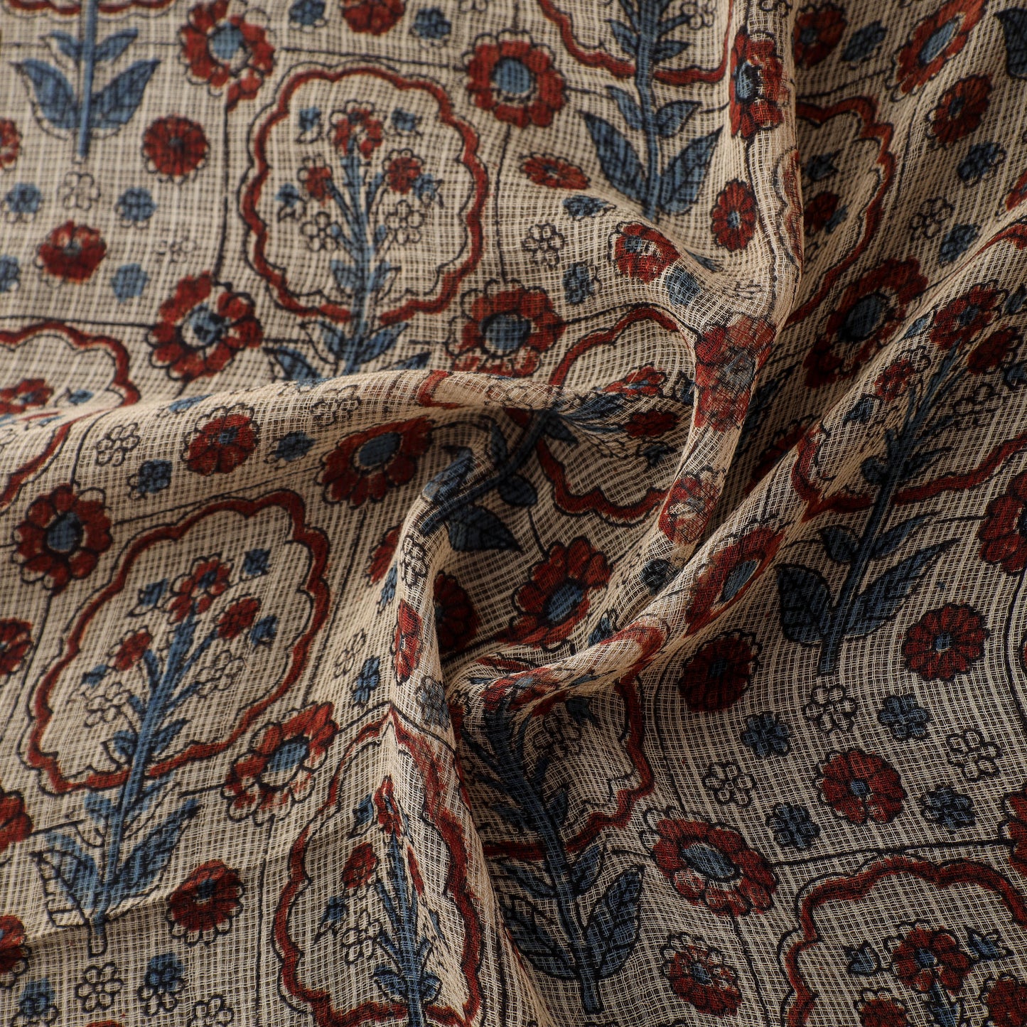 Natural Dyed Ajrakh Hand Block Print Kota Doria Cotton Fabric 21