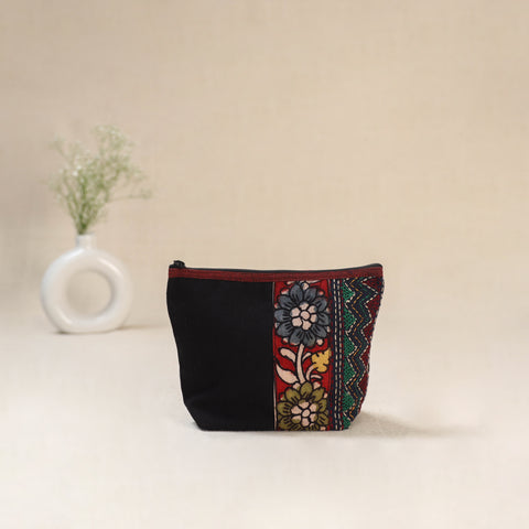Black - Tagai Work Srikalahasti Kalamkari Handpainted Small Utility Pouch 116
