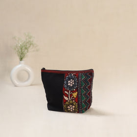 Black - Tagai Work Srikalahasti Kalamkari Handpainted Small Utility Pouch 116
