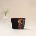 Black - Tagai Work Srikalahasti Kalamkari Handpainted Small Utility Pouch 117