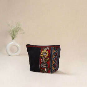 Black - Tagai Work Srikalahasti Kalamkari Handpainted Small Utility Pouch 117