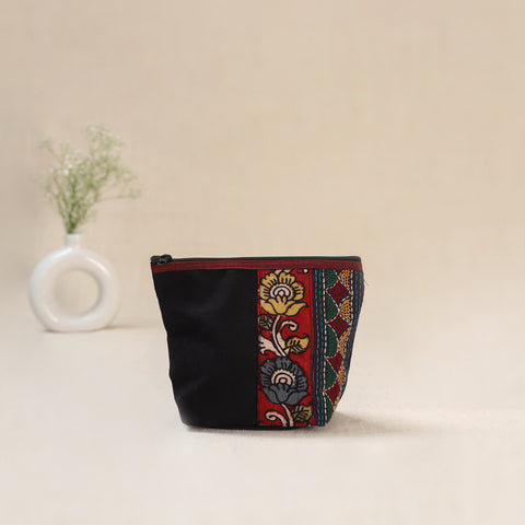 Black - Tagai Work Srikalahasti Kalamkari Handpainted Small Utility Pouch 118
