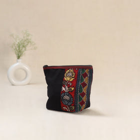 Black - Tagai Work Srikalahasti Kalamkari Handpainted Small Utility Pouch 118