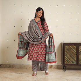 Red - bagh cotton suit set (set of 3) 07 - handcrafted