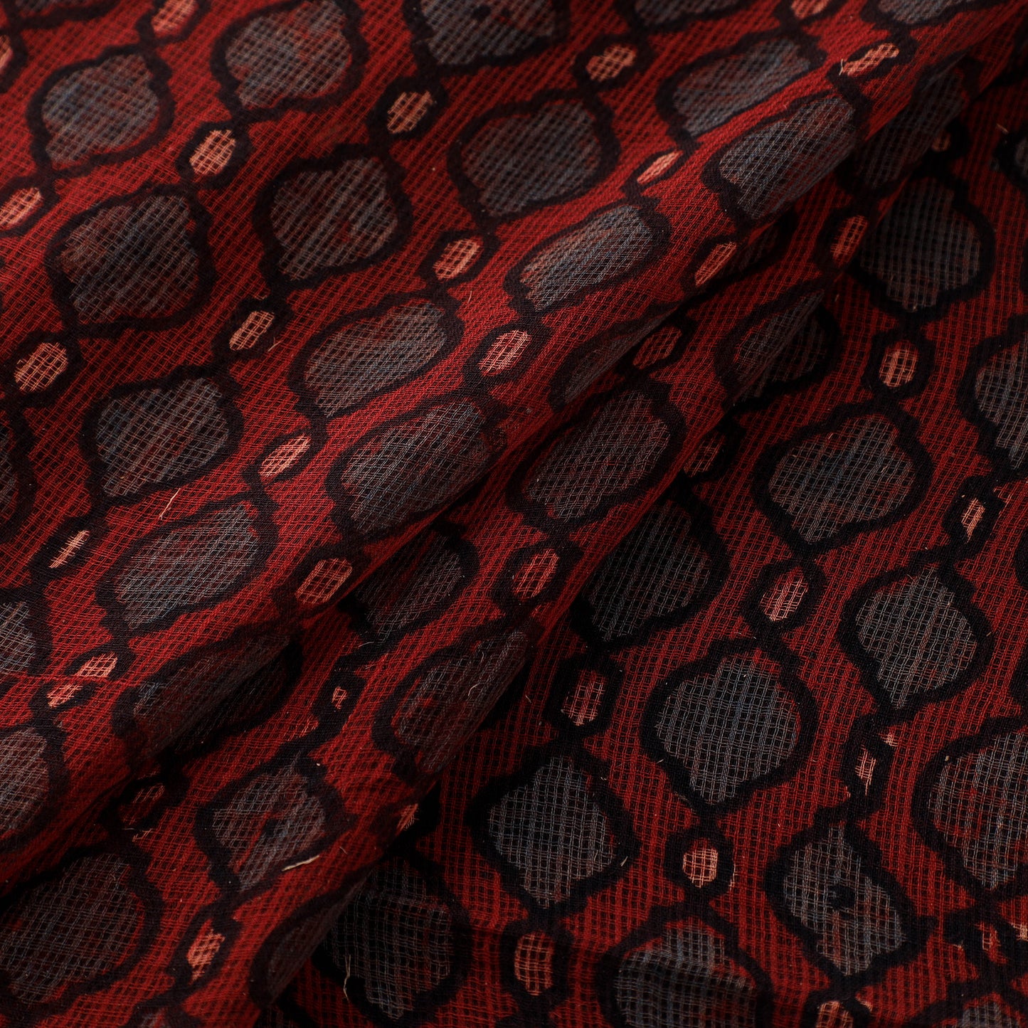 Natural Dyed Ajrakh Hand Block Print Kota Doria Cotton Fabric 17