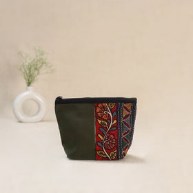 Green - Tagai Work Srikalahasti Kalamkari Handpainted Small Utility Pouch 119