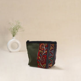 Green - Tagai Work Srikalahasti Kalamkari Handpainted Small Utility Pouch 119