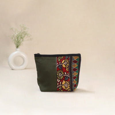 Green - Tagai Work Srikalahasti Kalamkari Handpainted Small Utility Pouch 120