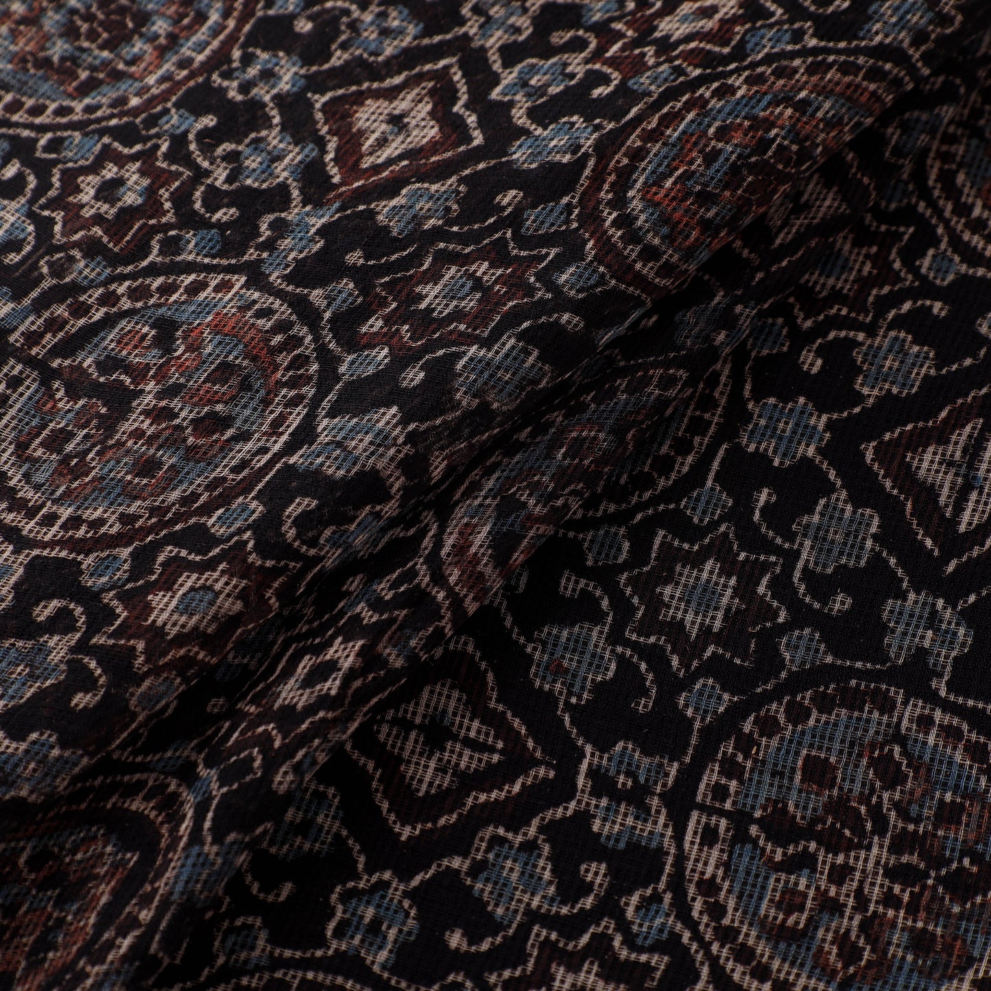 Natural Dyed Ajrakh Hand Block Print Kota Doria Cotton Fabric 14