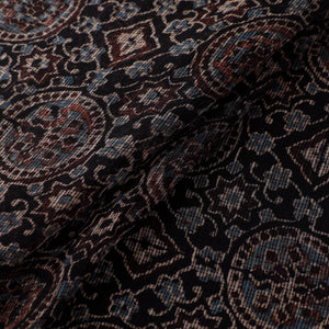 Black - Natural Dyed Ajrakh Hand Block Print Kota Doria Cotton Fabric 14