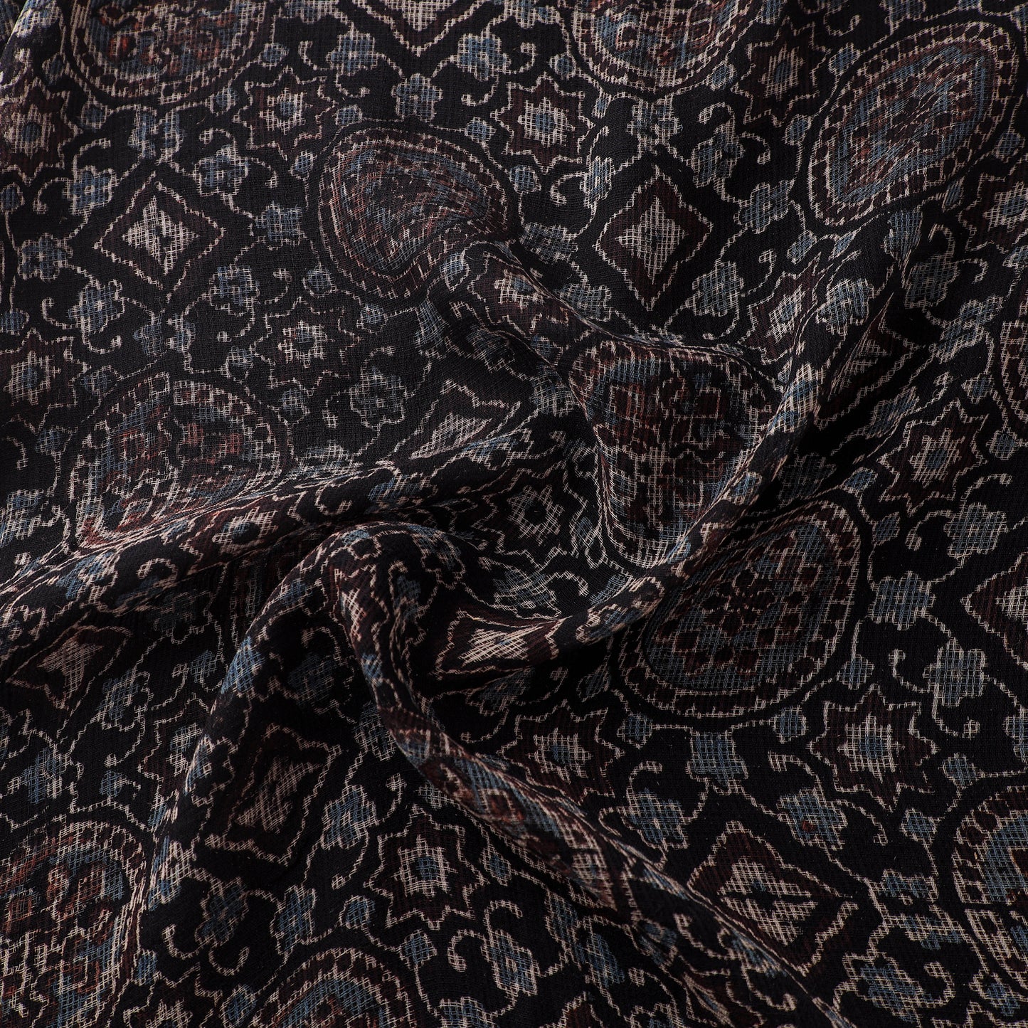 Natural Dyed Ajrakh Hand Block Print Kota Doria Cotton Fabric 14