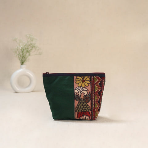 Green - Tagai Work Srikalahasti Kalamkari Handpainted Small Utility Pouch 121
