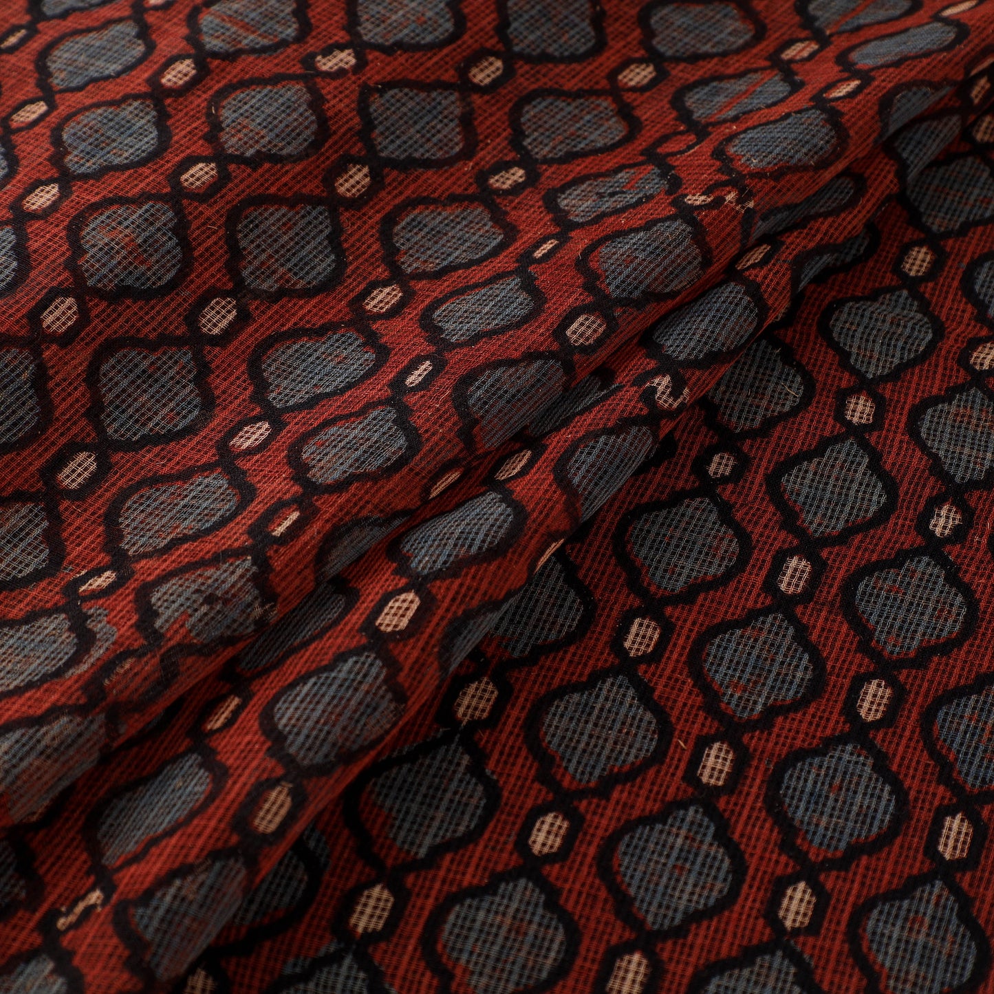 Natural Dyed Ajrakh Hand Block Print Kota Doria Cotton Fabric 12