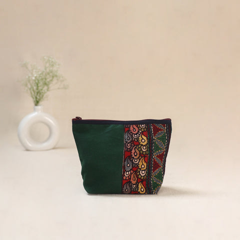 Green - Tagai Work Srikalahasti Kalamkari Handpainted Small Utility Pouch 122