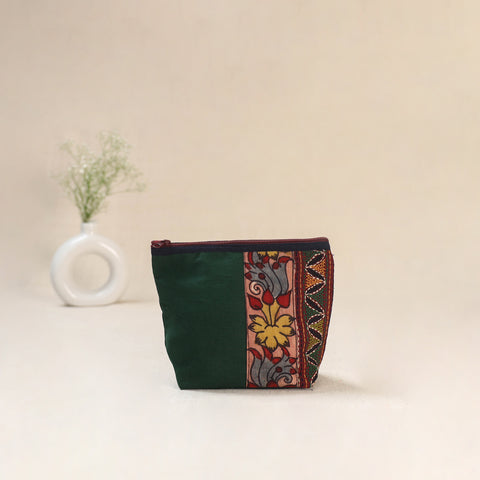 Green - Tagai Work Srikalahasti Kalamkari Handpainted Small Utility Pouch 123