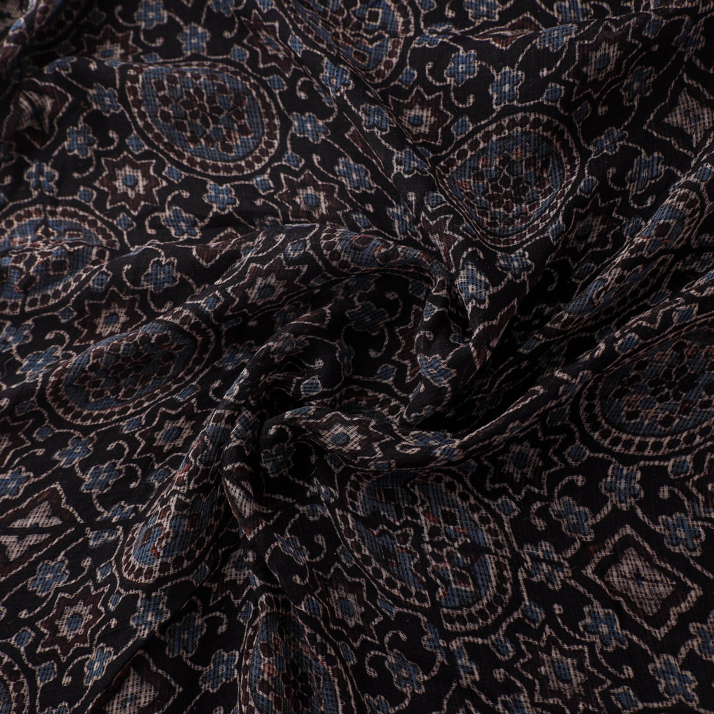 Natural Dyed Ajrakh Hand Block Print Kota Doria Cotton Fabric 10