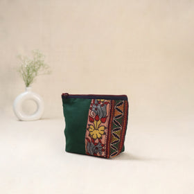 Green - Tagai Work Srikalahasti Kalamkari Handpainted Small Utility Pouch 123