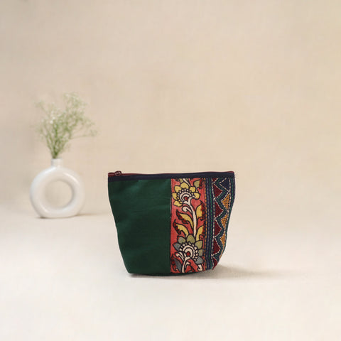 Green - Tagai Work Srikalahasti Kalamkari Handpainted Small Utility Pouch 124