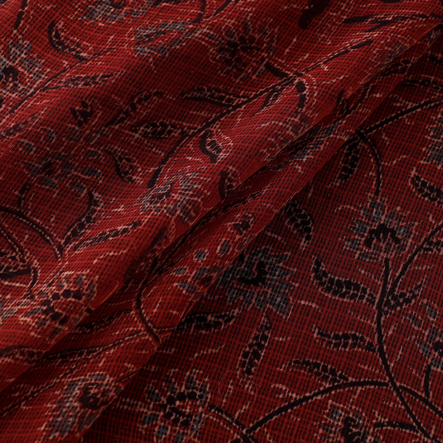 Natural Dyed Ajrakh Hand Block Print Kota Doria Cotton Fabric 08