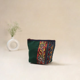 Green - Tagai Work Srikalahasti Kalamkari Handpainted Small Utility Pouch 124