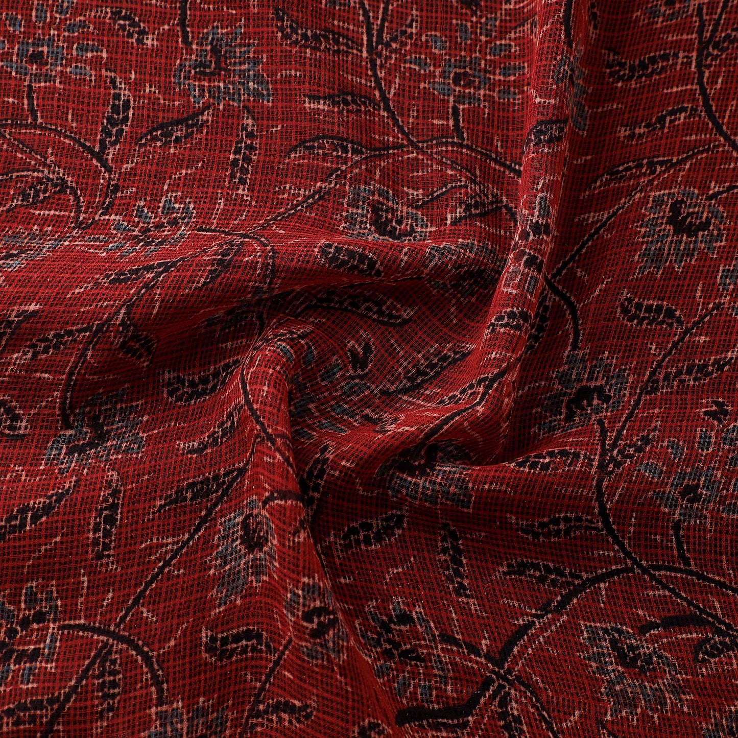 Natural Dyed Ajrakh Hand Block Print Kota Doria Cotton Fabric 08