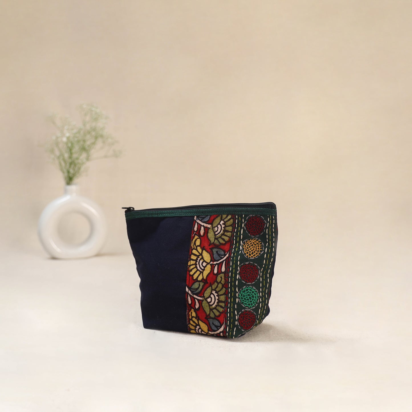 Blue - Tagai Work Srikalahasti Kalamkari Handpainted Small Utility Pouch 125
