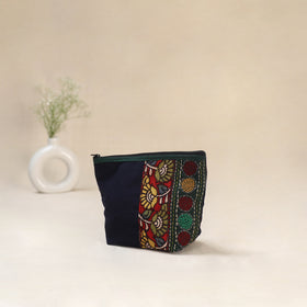 Blue - Tagai Work Srikalahasti Kalamkari Handpainted Small Utility Pouch 125