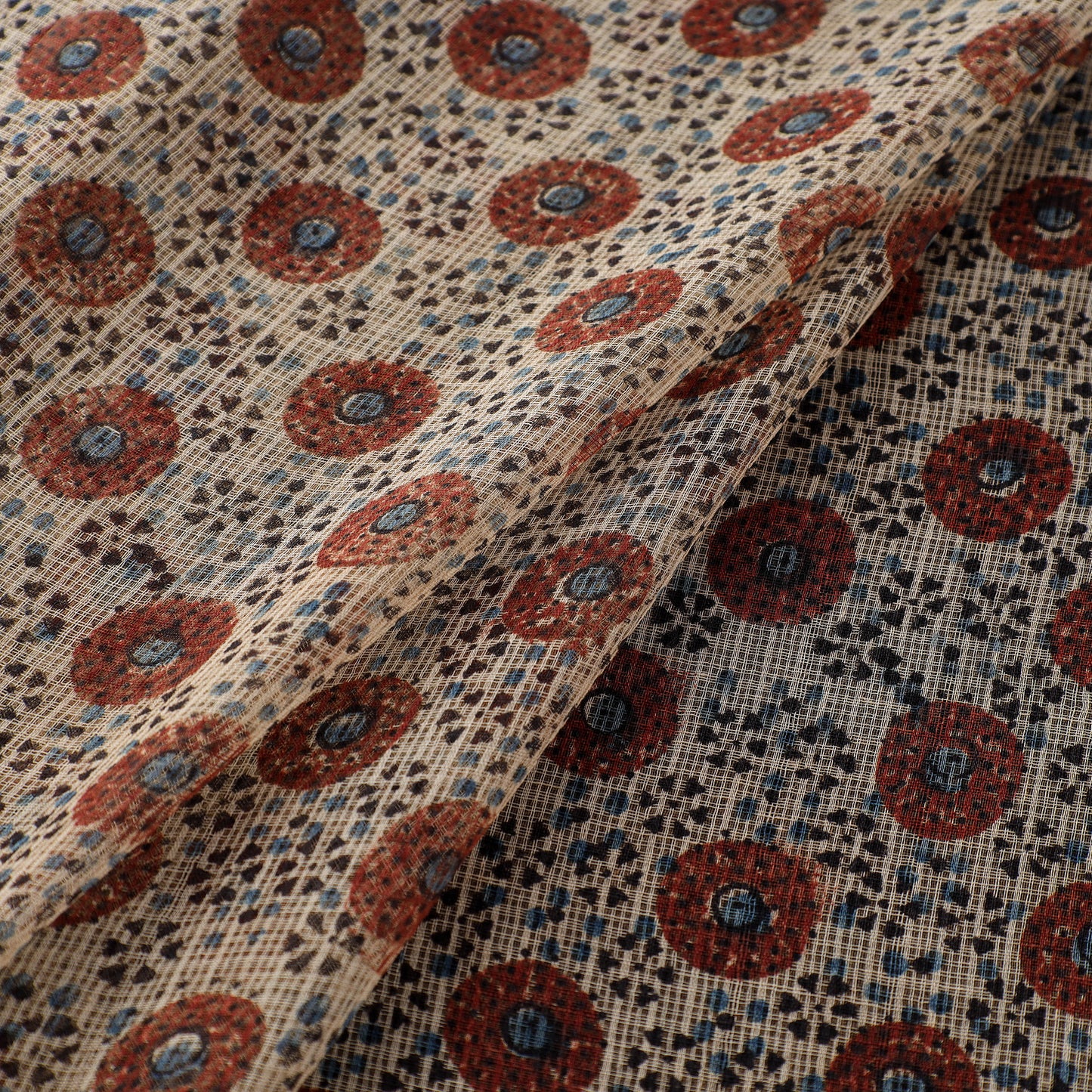 Natural Dyed Ajrakh Hand Block Print Kota Doria Cotton Fabric 07
