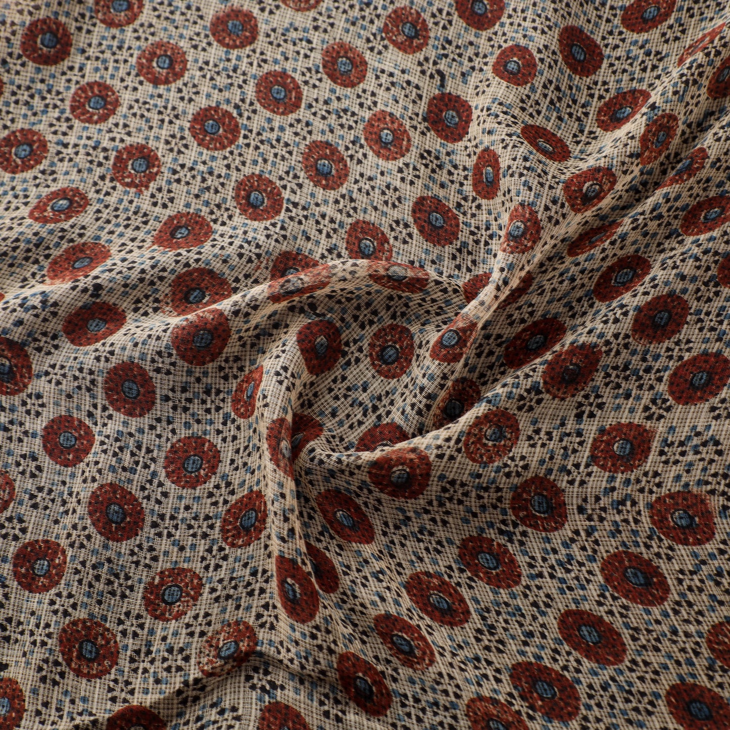 Natural Dyed Ajrakh Hand Block Print Kota Doria Cotton Fabric 07