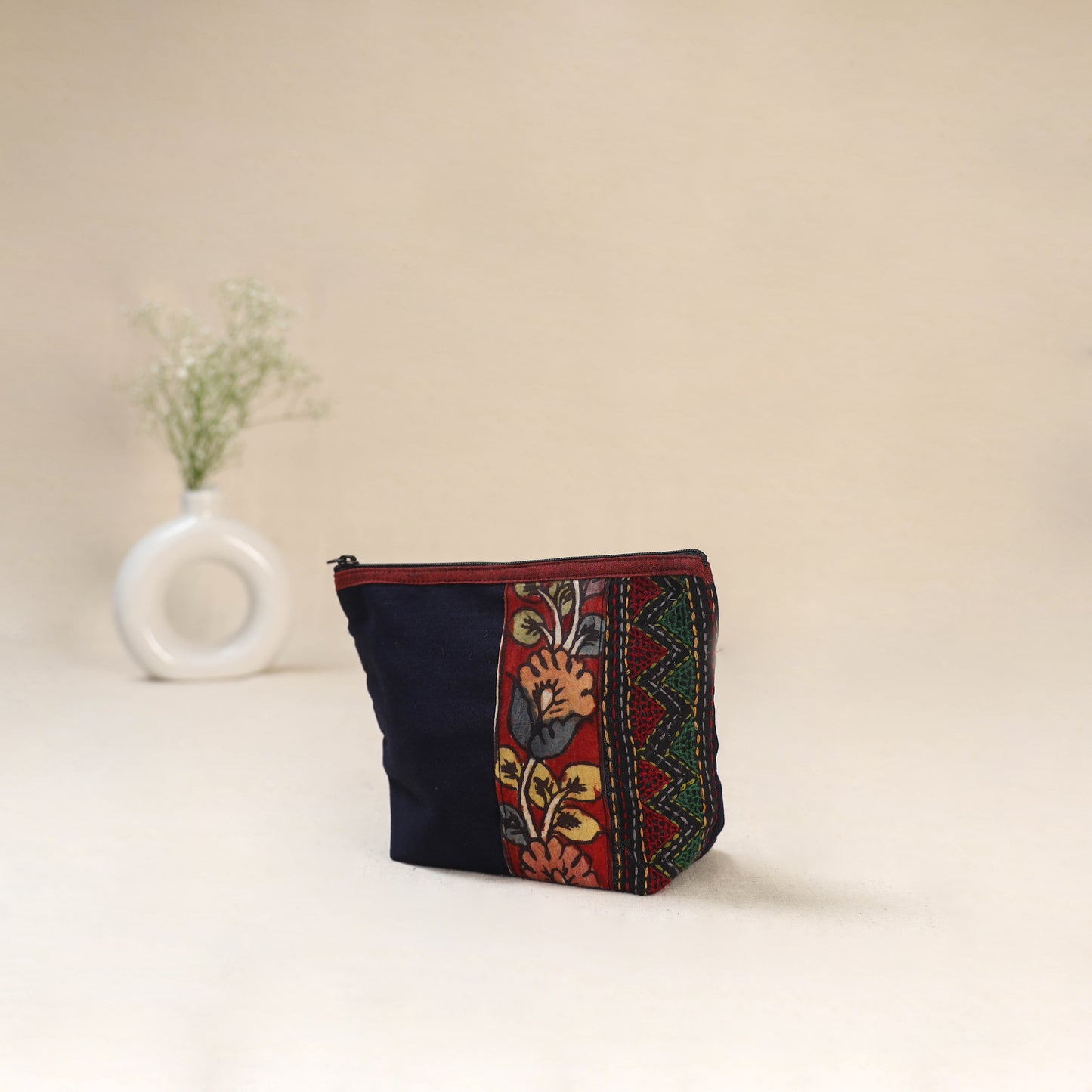 Blue - Tagai Work Srikalahasti Kalamkari Handpainted Small Utility Pouch 126