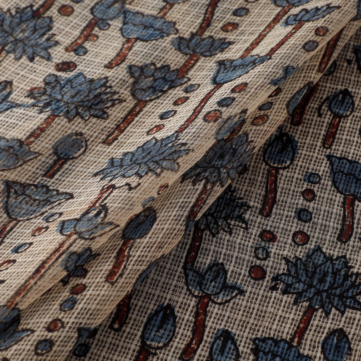 Natural Dyed Ajrakh Hand Block Print Kota Doria Cotton Fabric 04