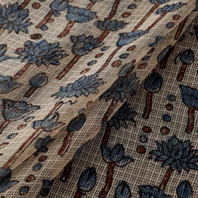 Natural Dyed Ajrakh Hand Block Print Kota Doria Cotton Fabric 04