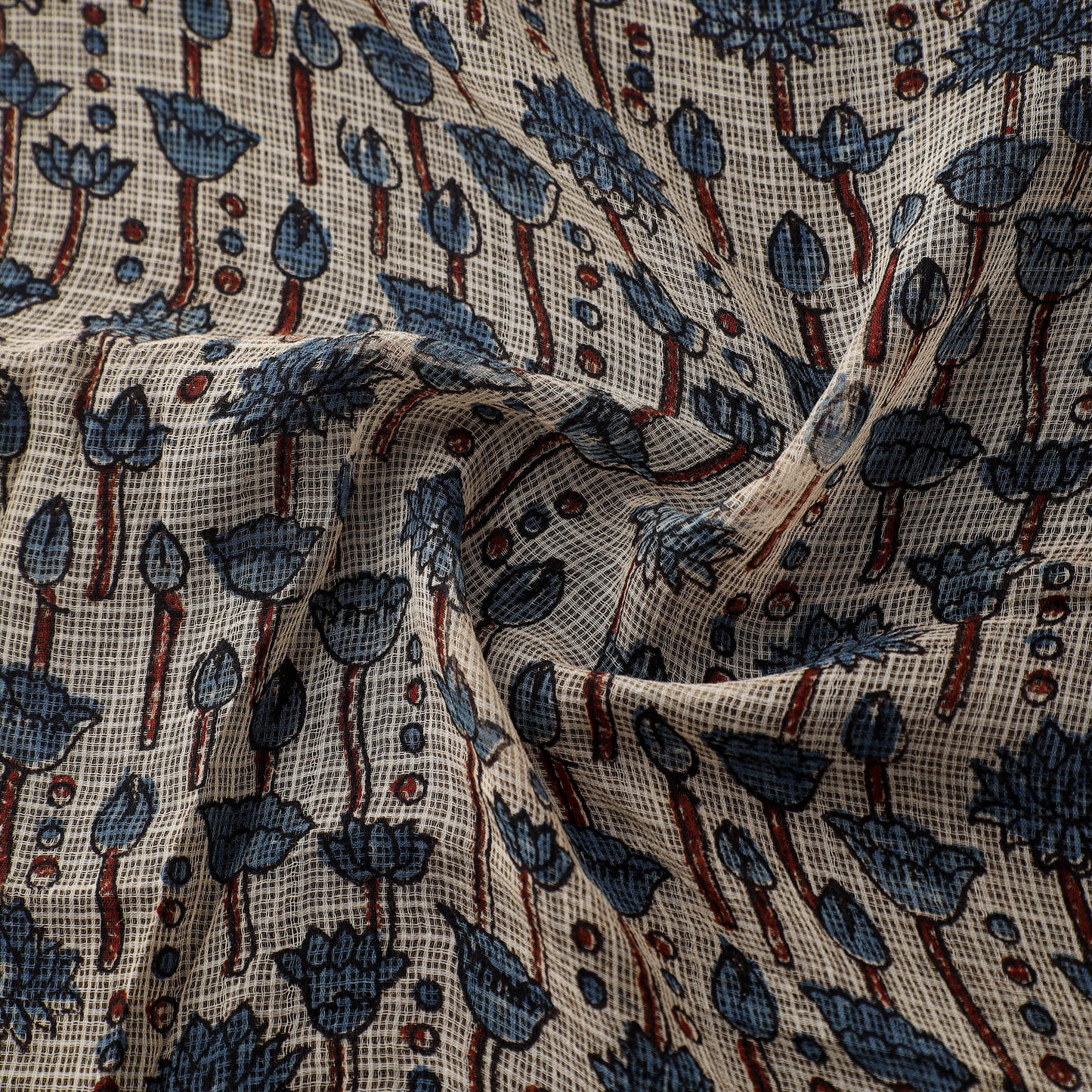 Natural Dyed Ajrakh Hand Block Print Kota Doria Cotton Fabric 04