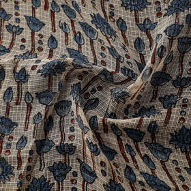 Natural Dyed Ajrakh Hand Block Print Kota Doria Cotton Fabric 04