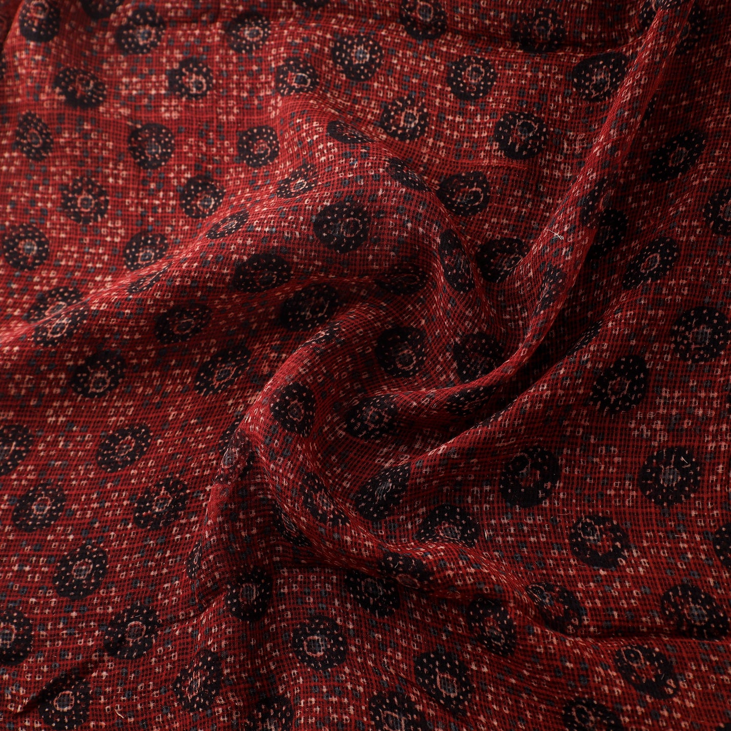 Natural Dyed Ajrakh Hand Block Print Kota Doria Cotton Fabric 03
