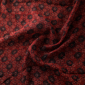 Natural Dyed Ajrakh Hand Block Print Kota Doria Cotton Fabric 03