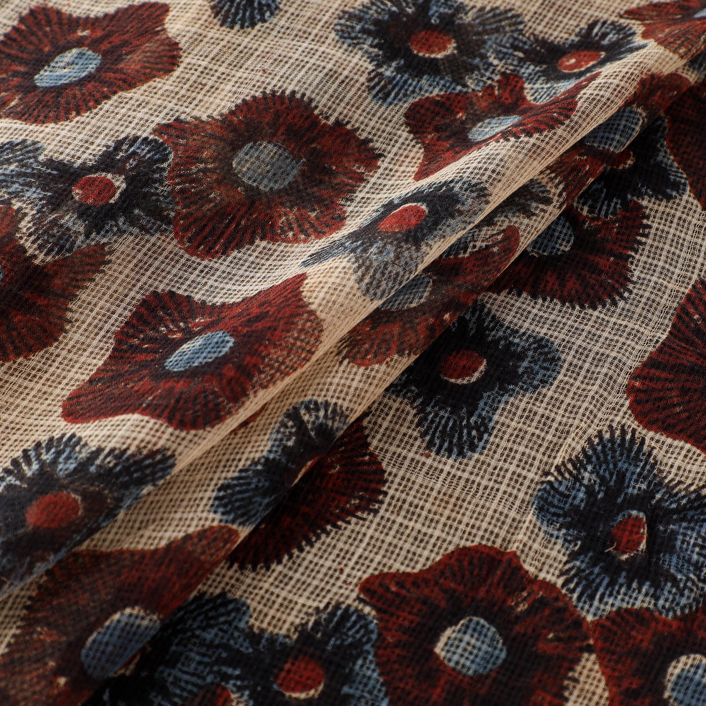 Natural Dyed Ajrakh Hand Block Print Kota Doria Cotton Fabric 02