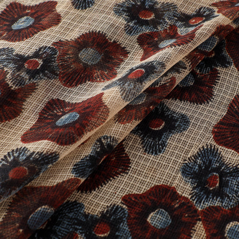 Natural Dyed Ajrakh Hand Block Print Kota Doria Cotton Fabric 02