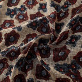Natural Dyed Ajrakh Hand Block Print Kota Doria Cotton Fabric 02