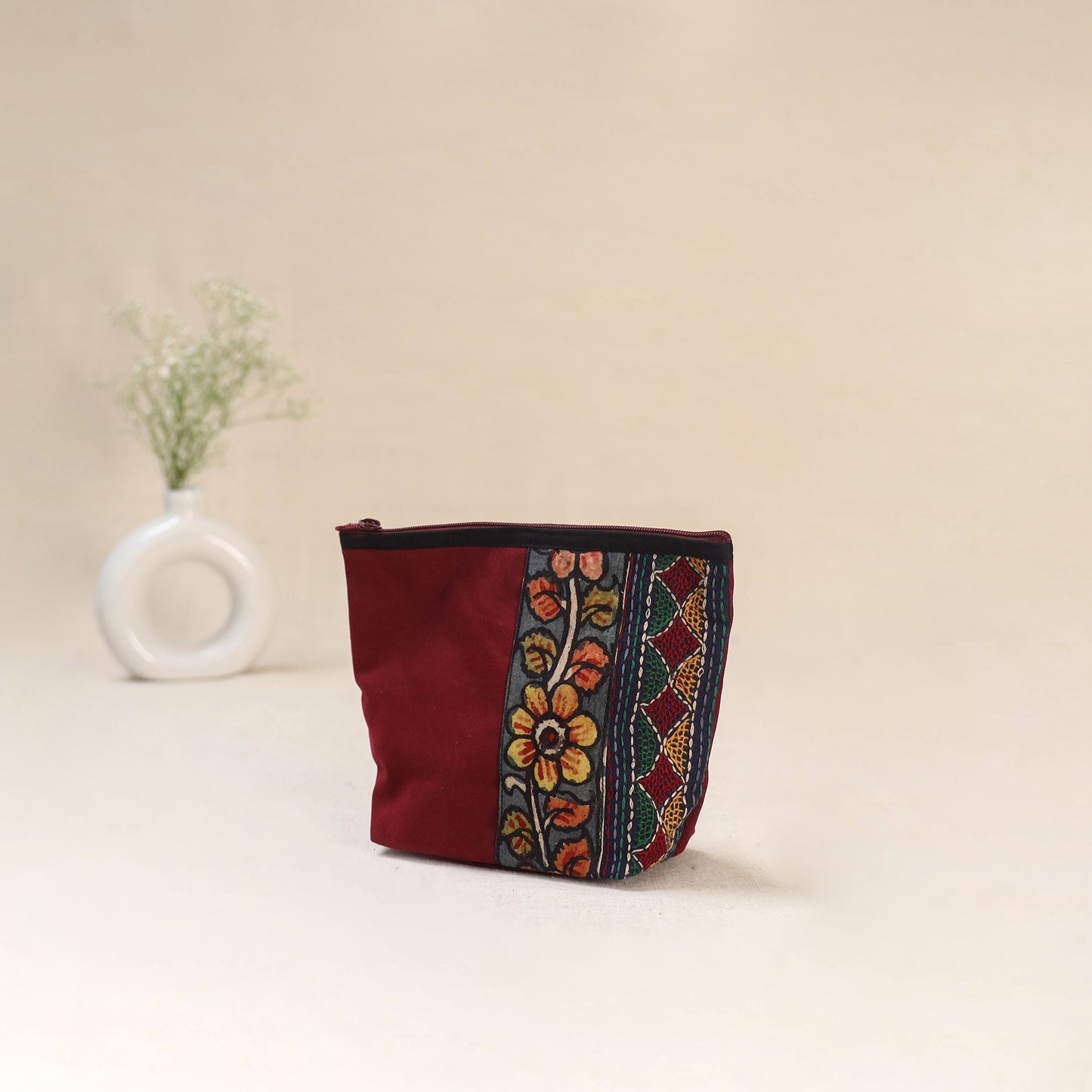 Tagai Work Srikalahasti Kalamkari Handpainted Small Utility Pouch 130