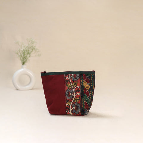 Red - Tagai Work Srikalahasti Kalamkari Handpainted Small Utility Pouch 129